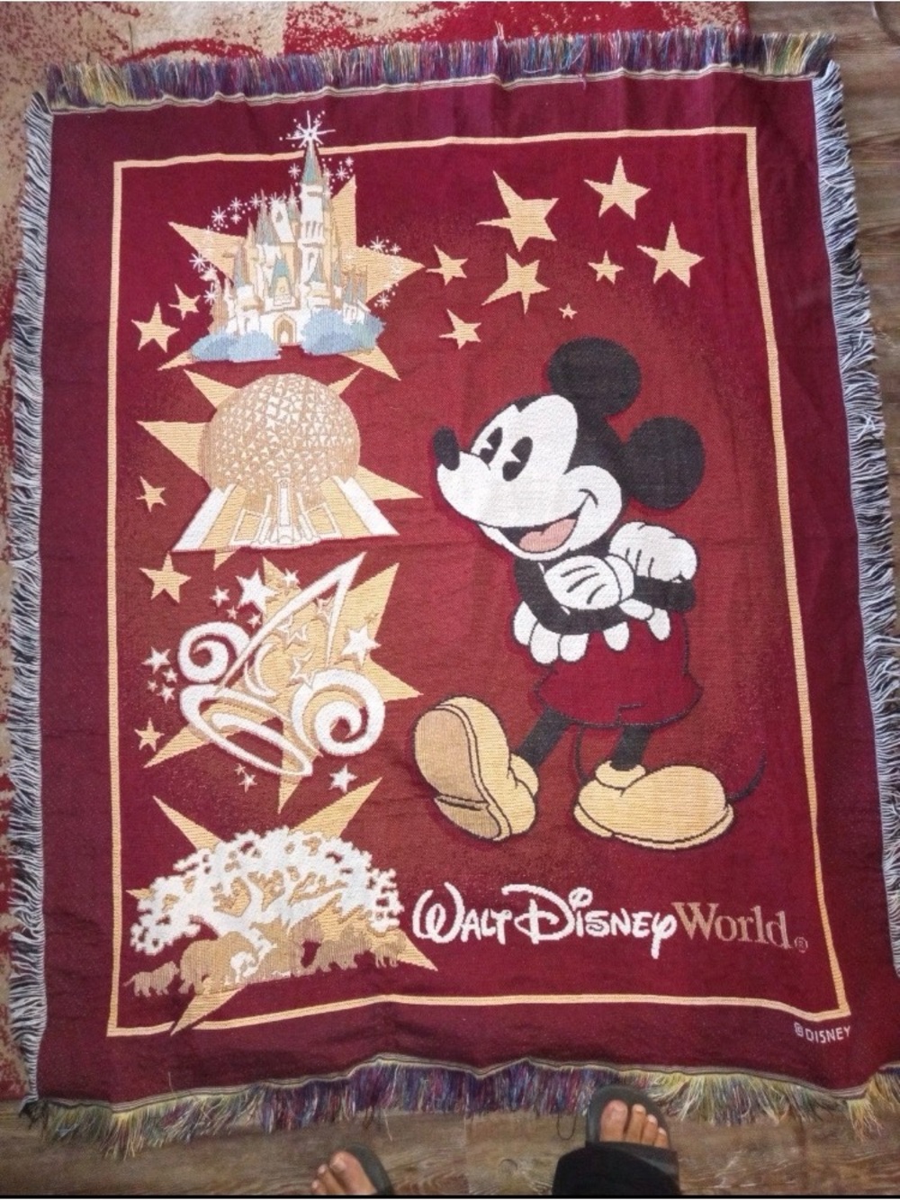 Walt Disney World Mickey Mouse Tapestry Throw Blanket Wizard Castle  46 X 57